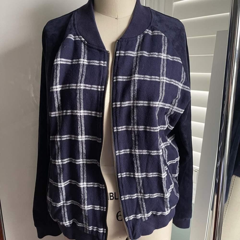 A New Day Navy Mixed Media Bomber Jacket Size XL